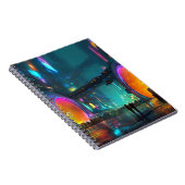 Levendige cyberpunk-stadsgezicht met bogen notitieboek (Rechterzijde)
