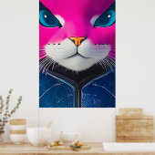 Levendige Cyborg Cat Closeup Poster (Keuken)