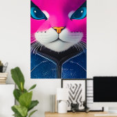 Levendige Cyborg Cat Closeup Poster (Thuiskantoor)