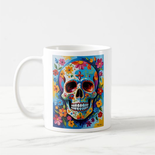 Levendige dag van de dode schedel T-Shirt Koffiemok (Links)