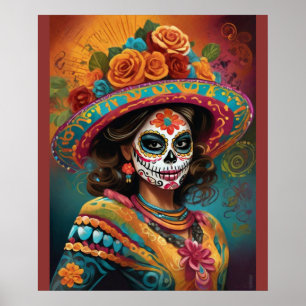 Levendige Dag van de Dode Vrouw in Skull Make-up Poster
