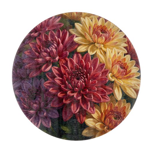 Levendige Dahlia Bloemboeket Snijplank (Voorkant)
