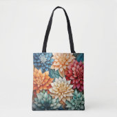 Levendige Dahlia Bloemen Kleurrijke Allover Patroo Tote Bag (Voorkant)