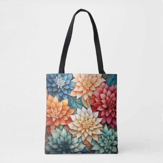 Levendige Dahlia Bloemen Kleurrijke Allover Patroo Tote Bag (Voorkant)