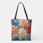 Levendige Dahlia Bloemen Kleurrijke Allover Patroo Tote Bag (Achterkant)