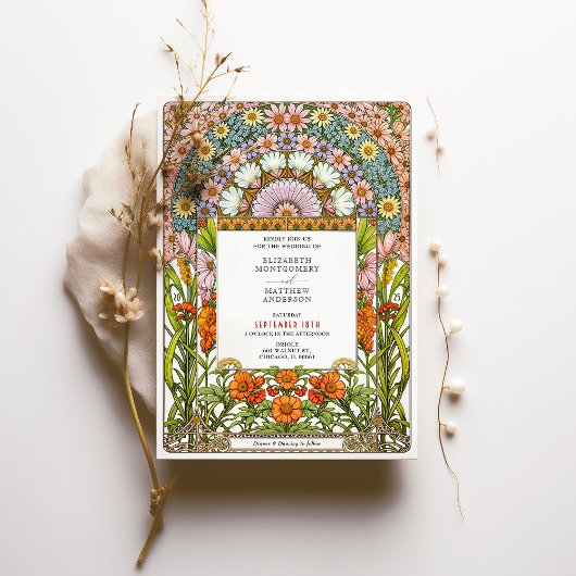 Levendige Daisy & Oranje Blossom Art Nouveau bruil Kaart