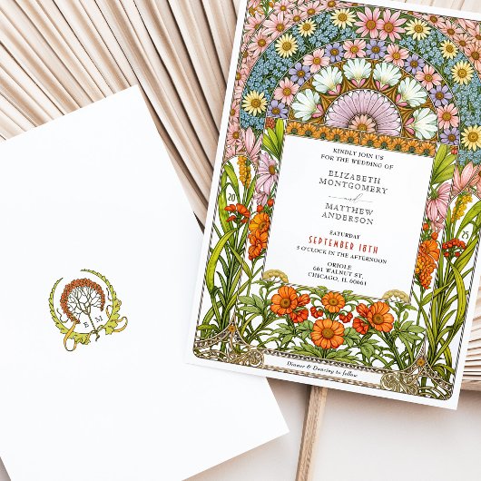 Levendige Daisy & Oranje Blossom Art Nouveau bruil Kaart