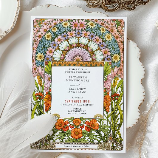 Levendige Daisy & Oranje Blossom Art Nouveau bruil Kaart