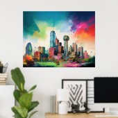 Levendige Dallas Skyline Graffiti Art Poster (Thuiskantoor)