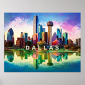 Levendige Dallas Skyline Graffiti Art Poster (Voorkant)