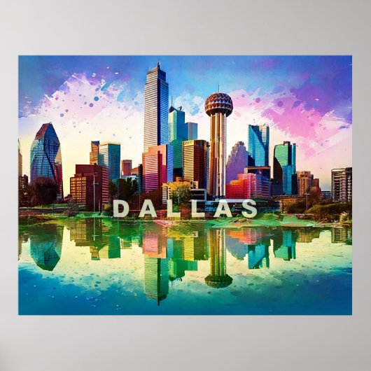 Levendige Dallas Skyline Graffiti Art Poster (Voorkant)