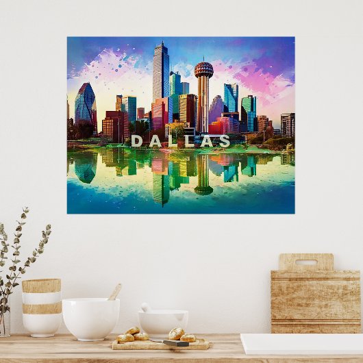 Levendige Dallas Skyline Graffiti Art Poster (Keuken)