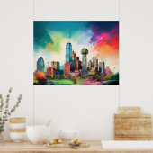 Levendige Dallas Skyline Graffiti Kunst Poster (Keuken)