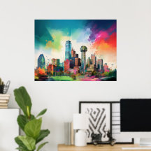 Levendige Dallas Skyline Graffiti Kunst