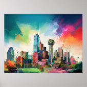 Levendige Dallas Skyline Graffiti Kunst Poster (Voorkant)