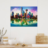 Levendige Dallas Skyline Graffiti Kunst Poster (Keuken)