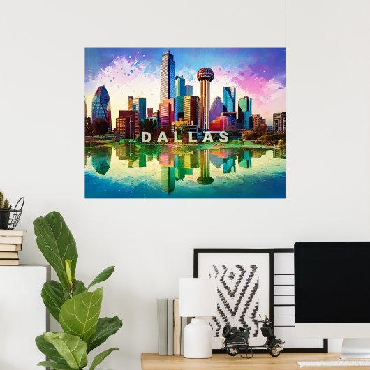 Levendige Dallas Skyline Graffiti Kunst Poster (Thuiskantoor)