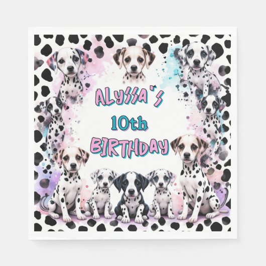 Levendige Dalmatische Puppy Waterverf Verjaardag Servet (Voorkant)