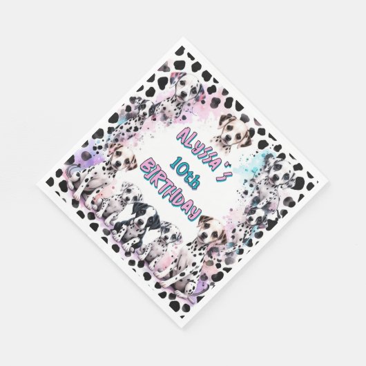 Levendige Dalmatische Puppy Waterverf Verjaardag Servet (Hoek)