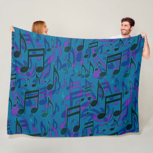 Levendige Dansende Muzieknoten Blauw Groen Opgewek Fleece Deken