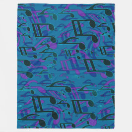 Levendige Dansende Muzieknoten Blauw Groen Opgewek Fleece Deken