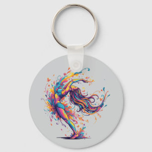 Levendige Dansstroom Abstract Vrouwelijke Kunst Sleutelhanger