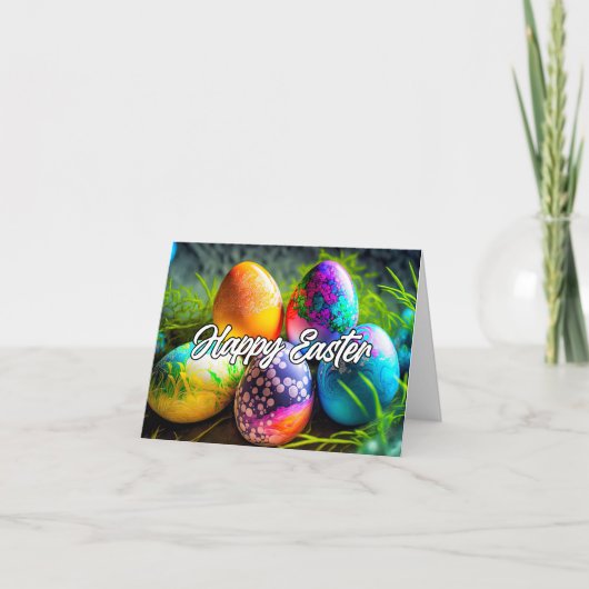 Levendige decoratieve Happy Easter Eggs Feestdagen Kaart (Voorkant)