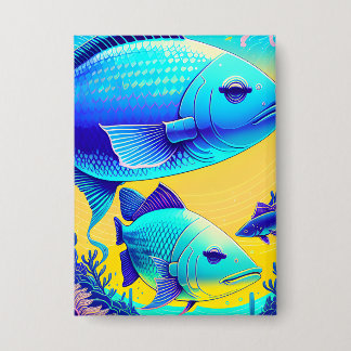 Levendige Deep Blue Fishes Button
