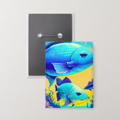Levendige Deep Blue Fishes Button (Voorkant / Achterkant)