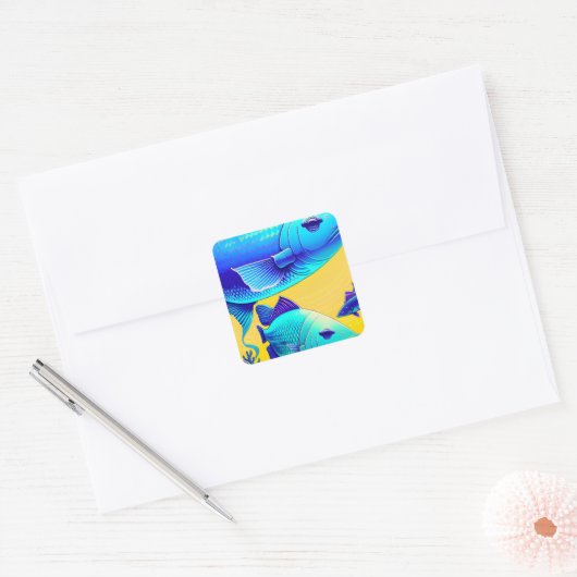 Levendige Deep Blue Fishes Sticker (Envelop)
