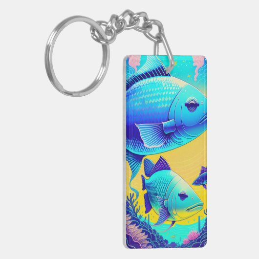 Levendige Deep Blue Vissen Acryl Sleutelhanger (Voorkant Links)