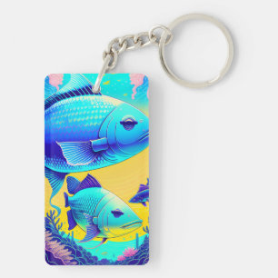 Levendige Deep Blue Vissen Acryl Sleutelhanger