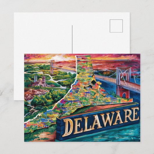 Levendige Delaware-kaartkunst Briefkaart (Voorkant / Achterkant)