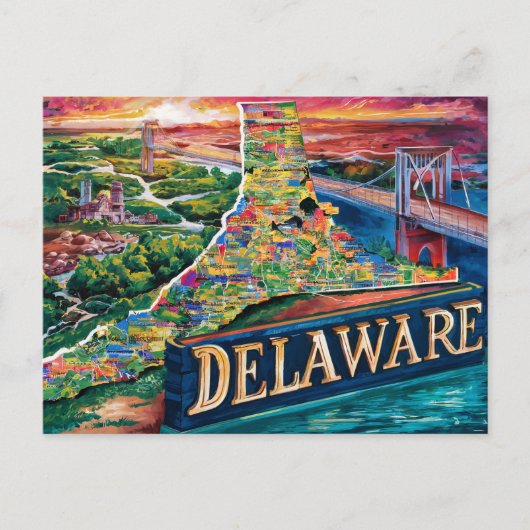 Levendige Delaware-kaartkunst Briefkaart (Voorkant)