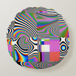Levendige digitale Abstracte geometrische achtergr Rond Kussen