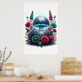 Levendige Digitale Disco Ball Mushroom Poster (Keuken)