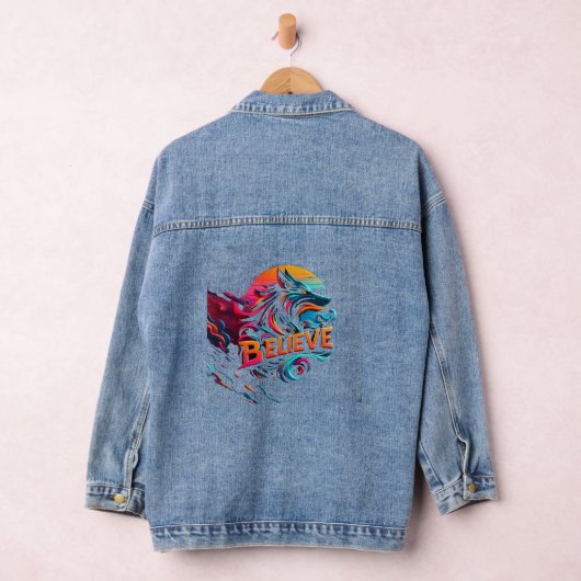 Levendige digitale kunstwerken met een gestileerde denim jacket (Hangar)