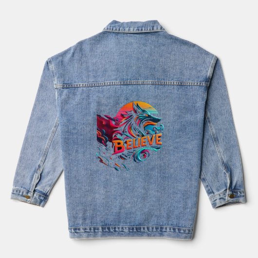 Levendige digitale kunstwerken met een gestileerde denim jacket (Achterkant)