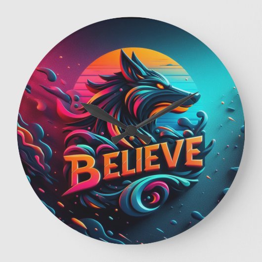 Levendige digitale kunstwerken met een gestileerde grote klok (Voorkant)