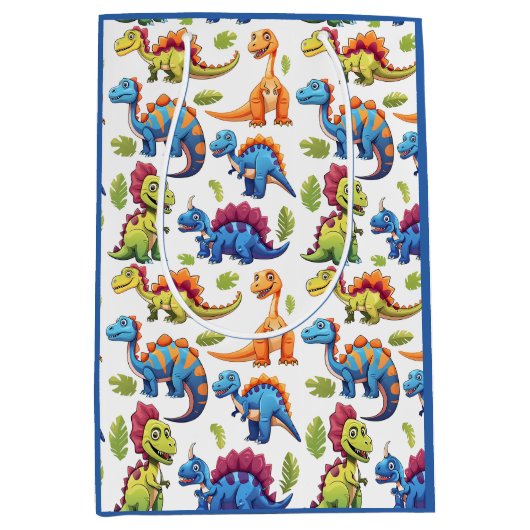 Levendige dinosaurus-themafeestje Dino-Mite Medium Cadeauzakje (Voorkant)