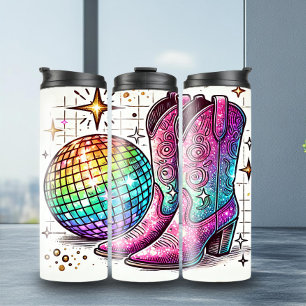 Levendige Disco Ball Cowboy Boots Thermal Tumbler Thermosbeker