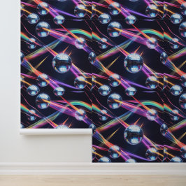 Levendige Disco Ball Rainbow Swirls Peel en Stick Behang