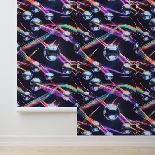 Levendige Disco Ball Rainbow Swirls Peel en Stick Behang (Applicatie)