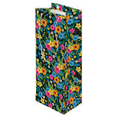Levendige Ditsy Bloemen Bloemendesign-43785 Wijn Cadeautas (Achterkant Gekanteld)