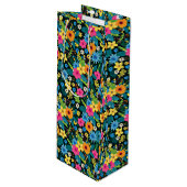 Levendige Ditsy Bloemen Bloemendesign-43785 Wijn Cadeautas (Voorkant Gekanteld)