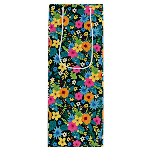 Levendige Ditsy Bloemen Bloemendesign-43785 Wijn Cadeautas (Voorkant)