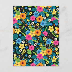 Levendige Ditsy Flowers Bloemenpatroon-43785 Briefkaart