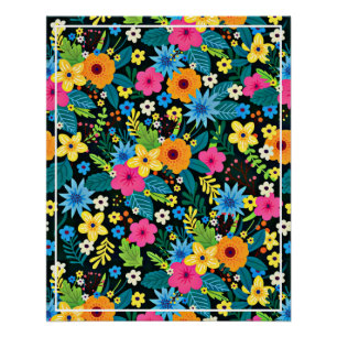 Levendige Ditsy Flowers Bloemenpatroon-43785 Perfect Poster