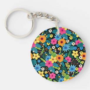 Levendige Ditsy Flowers Bloemenpatroon-43785 Sleutelhanger
