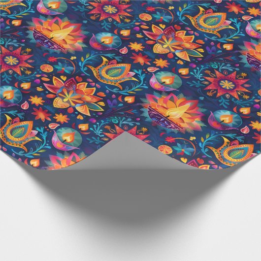 Levendige Diwali met Diya lamp Cadeaupapier (Hoek)